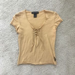 Sergio Valente Mustard Yellow Lace Up Top Size S